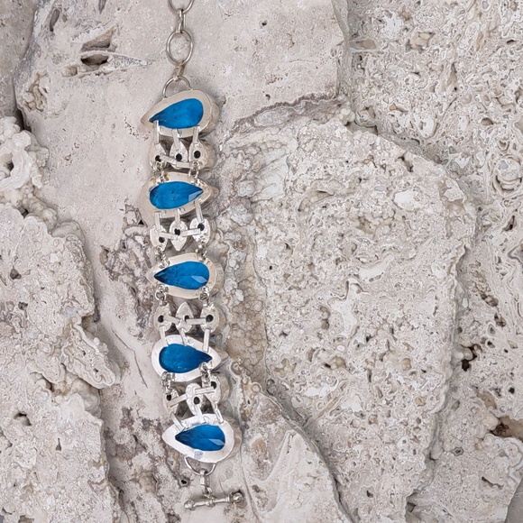 Artisan Crafted Blue Topaz/Sterling Silver Overlay Bracelet - Picture 4 of 6